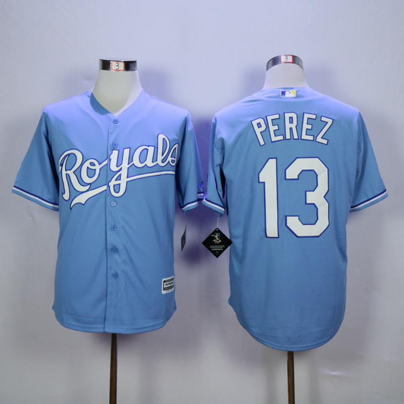 Men Kansas City Royals #13 Perez Light Blue Game MLB Jerseys